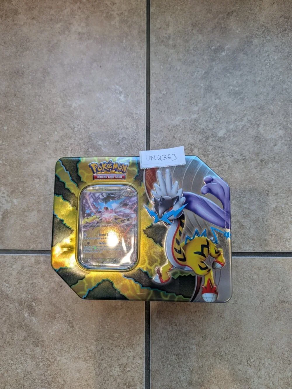 Pokemon Trading Card Game Paradox Destinies Tin Raging Bolt ex 5 Booster Packs